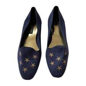 Beacon USA Canvas Flats Stars Embroidered Vintage 1990s Blue Gold 8 EUC